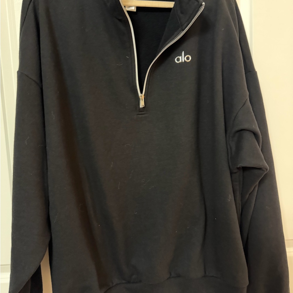 ALO Yoga Men's Black Quarter-Zip Pullover with White Logo